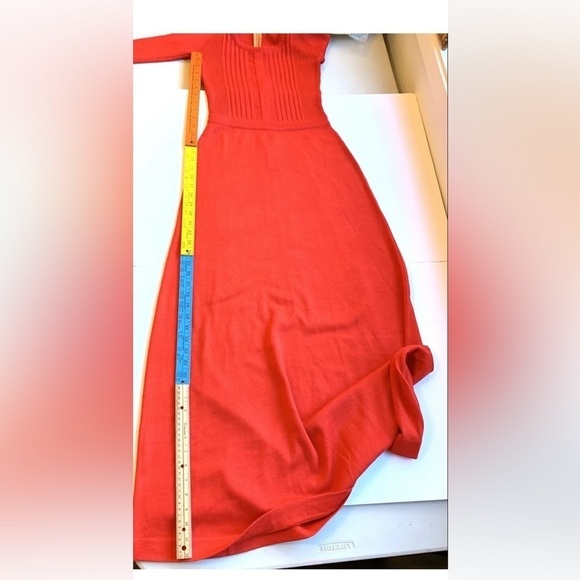 Aristo Kat Knit Dress Sz 14 Long Red/Orange Wool/Acrylic Back Zip - Picture 12 of 12